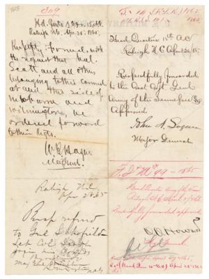 Lot #506 O. O. Howard, John Logan, and William B. Hazen Civil War-Dated Endorsements - Image 1