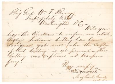 Lot #504 O. O. Howard Civil War-Era Letter Signed on "Rigby's Indiana battery" - Image 1