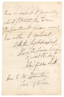 Lot #560 Winfield Scott Civil War-Dated Autograph Letter Signed to Secretary of War Edwin M. Stanton - Image 2