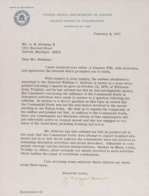 Lot #309 J. Edgar Hoover Typed Letter Signed on Communism - Image 2