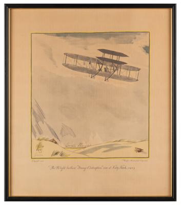 Lot #600 Orville Wright Signed Lithograph - 'The Wright Brothers 'Strange Contraption' Rises at Kitty Hawk, 1903' - Image 2