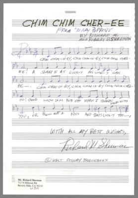 Lot #684 Disney: Richard Sherman Autograph Musical Quotation Signed - Image 1