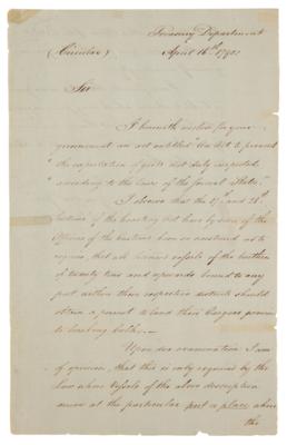 Lot #174 Alexander Hamilton Letter Signed as Treasury Secretary on Customs Collection - Image 2