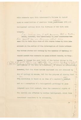Lot #45 Woodrow Wilson Hand-Corrected Typed Letter Draft on U.S. Neutrality in WWI, Denying Allegations Regarding “the sale and exportation of arms by citizens of the United States to the enemies of Germany” - Image 3