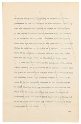 Lot #45 Woodrow Wilson Hand-Corrected Typed Letter Draft on U.S. Neutrality in WWI, Denying Allegations Regarding “the sale and exportation of arms by citizens of the United States to the enemies of Germany” - Image 6