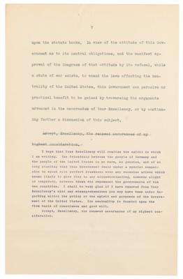 Lot #45 Woodrow Wilson Hand-Corrected Typed Letter Draft on U.S. Neutrality in WWI, Denying Allegations Regarding “the sale and exportation of arms by citizens of the United States to the enemies of Germany” - Image 8