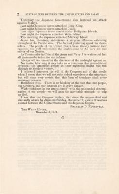 Lot #558 Franklin D. Roosevelt: Official Printing of Pearl Harbor Address - "A date which will live in infamy" - Image 2
