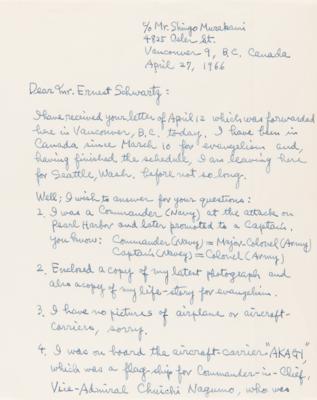 Lot #493 Mitsuo Fuchida Autograph Letter Signed - "I was a commander (Navy) at the attack on Pearl Harbor" - Image 2
