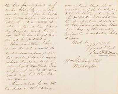 Lot #242 Samuel F. B. Morse Autograph Letter Signed, Commenting on the 1864 Election: "If Lincoln is reelected, I shall despair" - Image 2