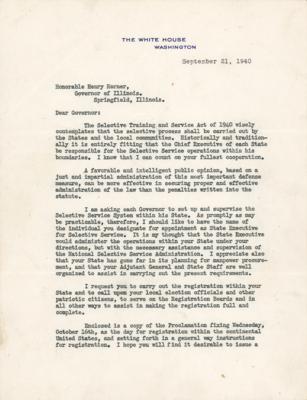 Lot #46 Franklin D. Roosevelt Typed Letter Signed as President on the First Peacetime Draft - "Undoubtedly the most important single factor in our entire program of national defense" - Image 2