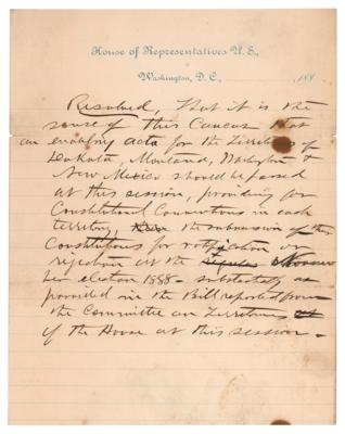 Lot #368 Washington Statehood Resolution: Handwritten Manuscript by William McKendree Springer - Image 1
