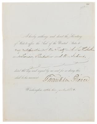 Lot #135 Franklin Pierce Document Signed as President for Treaty with the Confederated Peoria Tribe - Image 1