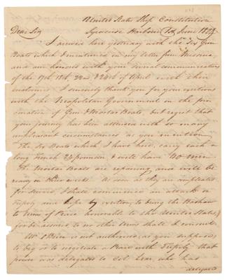Lot #442 Edward Preble Letter Signed from the USS Constitution on the First Barbary War: "I shall commence an attack on Tripoli" - Image 1