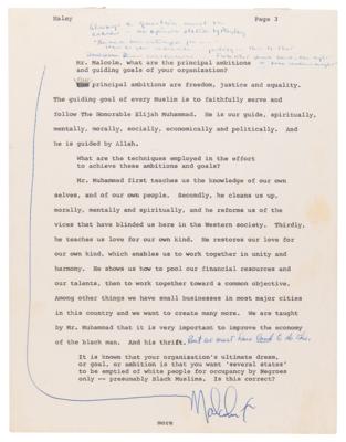 Lot #225 Malcolm X Hand-Corrected and Multi-Signed Draft for Alex Haley’s 1963 Playboy Interview - Signed “Malcolm X” Three Times and “MX” Five Times - Image 3