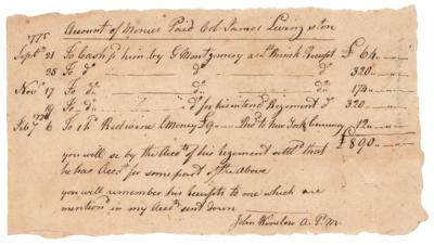 Lot #554 Revolutionary War: Continental Army Payment Account for James Livingston - Image 1