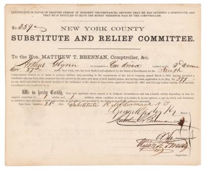 Lot #548 New York Draft Substitute and Relief Document (1863) - Possible Theodore Allen Fraud Example - Image 1