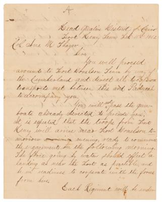 Lot #412 [U. S. Grant and John A. Rawlins] Order to Proceed with the Battle of Fort Donelson - Image 1