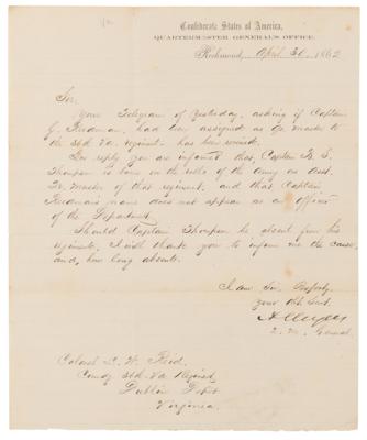 Lot #546 Abraham Myers War-Dated Letter Signed as