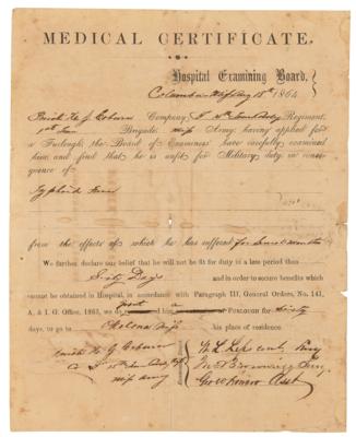 Lot #404 Confederate Medical Certificate Granting Furlough for Typhoid Fever - Image 1