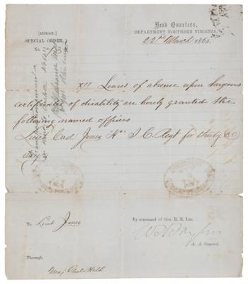 Lot #435 Walter H. Taylor Signed Confederate Leave of Absence - 18 Days Before Lee's Surrender at Appomattox - Image 1