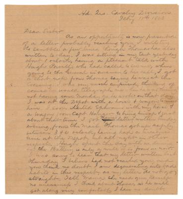 Lot #434 Confederate Soldier's Letter: Richard Channing Price, Aide-de-Camp to General J. E. B. Stuart - Image 1