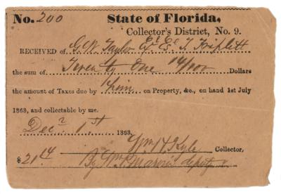 Lot #481 Confederate Florida Tax Receipt