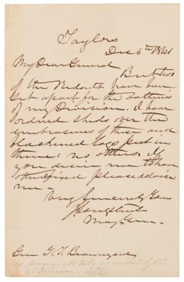 Lot #422 James Longstreet Autograph Letter Signed with P. G. T. Beauregard Autograph Note Signed (1861) - Image 1