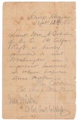 Lot #405 Union Generals: John Cochrane and Isaac J. Wistar War-Dated Document Signed - Image 1