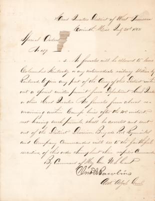 Lot #425 John A. Rawlins War-Dated Document Signed - Banning Prostitution from the District of West Tennessee - Image 1