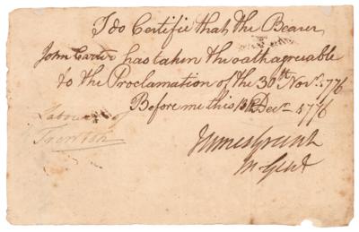 Lot #87 James Grant Document Signed - 1776 Royalist Loyalty Oath - Image 1
