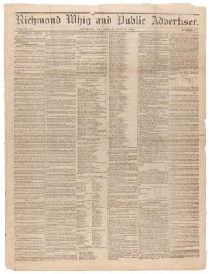 Lot #512 Thomas J. 'Stonewall' Jackson: Richmond Whig and Public Advertiser from June 6, 1862 - Image 1