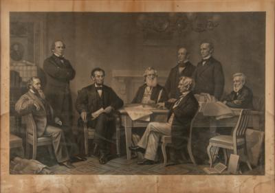 Lot #114 Abraham Lincoln: First Reading of the Emancipation Proclamation Before the Cabinet Oversized Engraving by A. H. Ritchie/F. B. Carpenter - Image 1