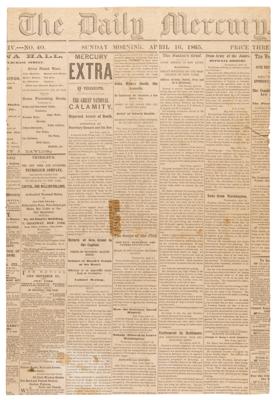 Lot #266 John Wilkes Booth: The Daily Mercury from April 16, 1865 - Image 1