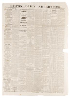 Lot #529 Robert E. Lee's Surrender: Boston Daily Advertiser from April 10, 1865 - Image 1