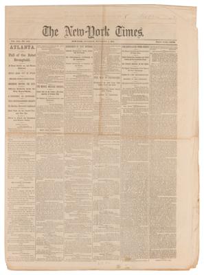 Lot #566 William T. Sherman's Capture of Atlanta: New York Times from September 3, 1864 - Image 1