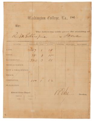 Lot #419 Robert E. Lee Signed 1866 Washington College Student Standing Card - Image 1