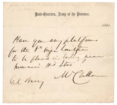 Lot #539 George B. McClellan War-Dated Autograph Note Signed to His Chief of Artillery - Image 1