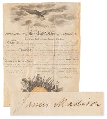 Lot #115 James Madison Document Signed as