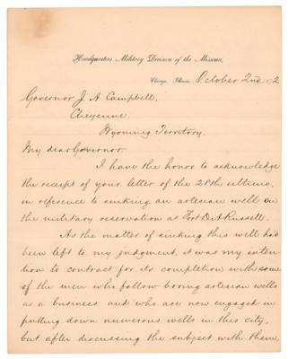 Lot #565 Philip H. Sheridan Letter Signed to Governor of the Wyoming Territory - Image 1