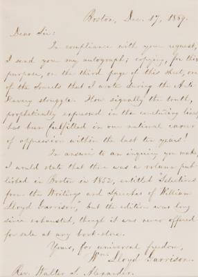 Lot #294 William Lloyd Garrison Autograph Letter Signed and "Sonnet to Liberty" Manuscript - "One of the Sonnets that I wrote during the Anti-Slavery struggle" - Image 2