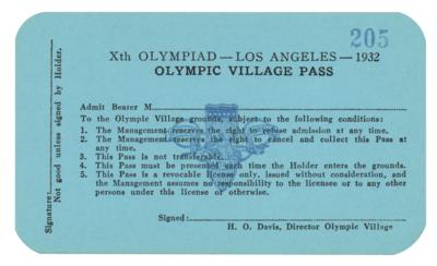 Lot #3276 Los Angeles 1932 Summer Olympics Village Pass - Image 1