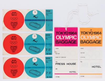 Lot #3278 Tokyo 1964 Summer Olympics (3) Football Tickets and Baggage Tags (2) - Image 1