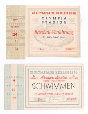 Lot #3277 Berlin 1936 Summer Olympics (2) Ticket Stubs - Baseball and Swimming - Image 1