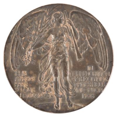 Lot #3119 London 1908 Olympics Silvered Bronze Participation Medal for Foil Display - Image 2