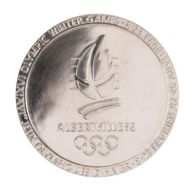 Lot #3147 Albertville 1992 Winter Olympics Chrome-Plated Steel Participation Medal - Image 1