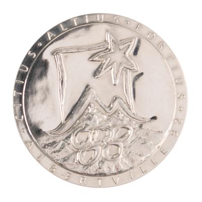 Lot #3147 Albertville 1992 Winter Olympics Chrome-Plated Steel Participation Medal - Image 2