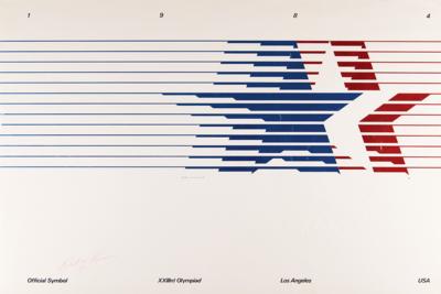 Lot #3242 Los Angeles 1984 Summer Olympics 'Stars in Motion' Logo Poster Signed by Designer Robert Miles Runyan - Image 1