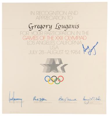 Lot #3283 Greg Louganis Signed Winner's Medal Diplomas from the Los Angeles 1984 Summer Olympics - Image 2