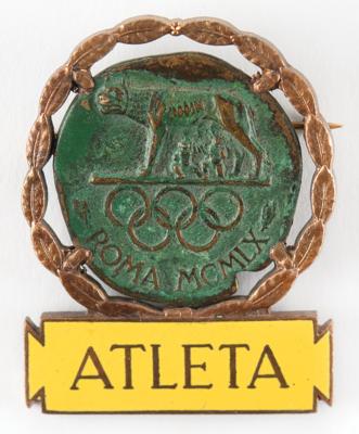 Lot #3189 Rome 1960 Summer Olympics Athlete's Badge for Hungarian Fencer Tamás Mendelényi - Image 1