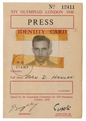Lot #3334 London 1948 Summer Olympics Press Identity Card - Image 1